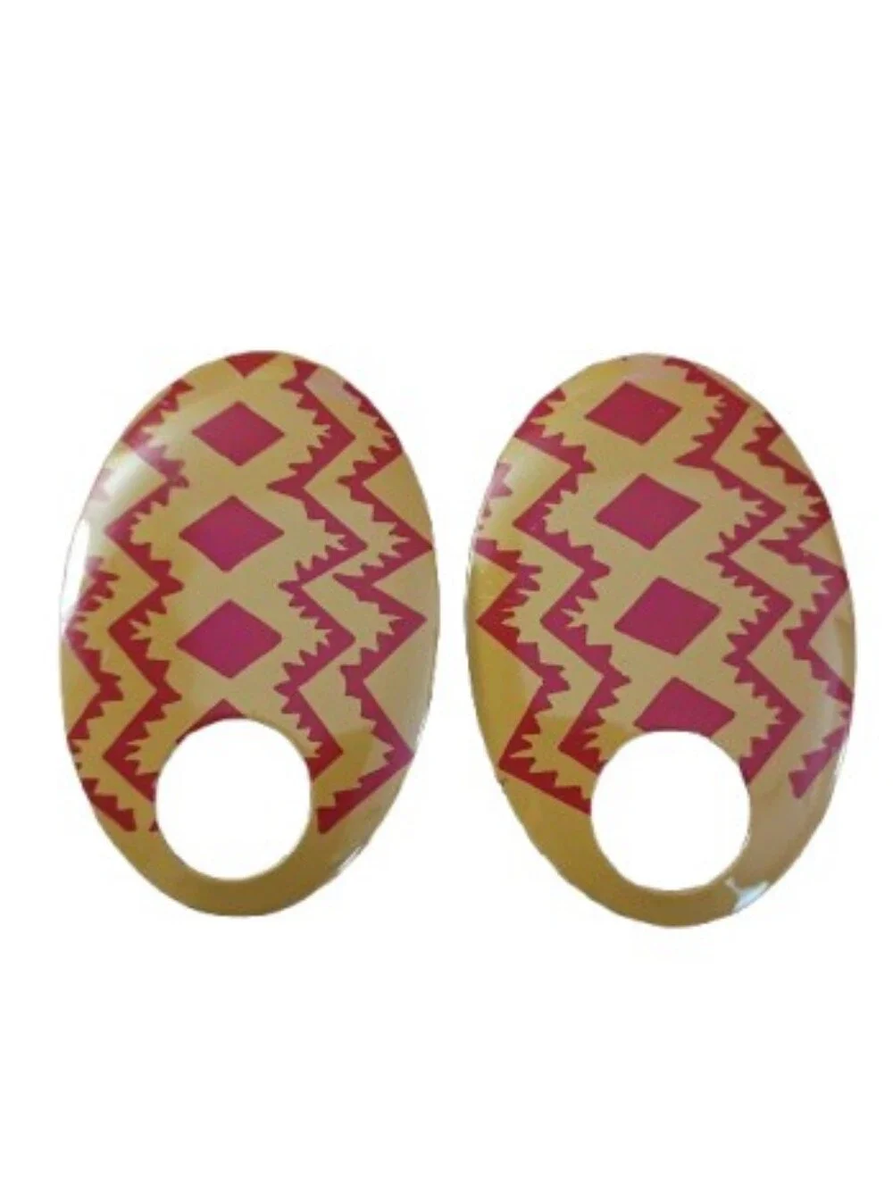 dangle earrings gold tone red oval vintage fashion statement jewelry